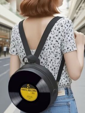 Vinyl Record Round Backpack - Black
